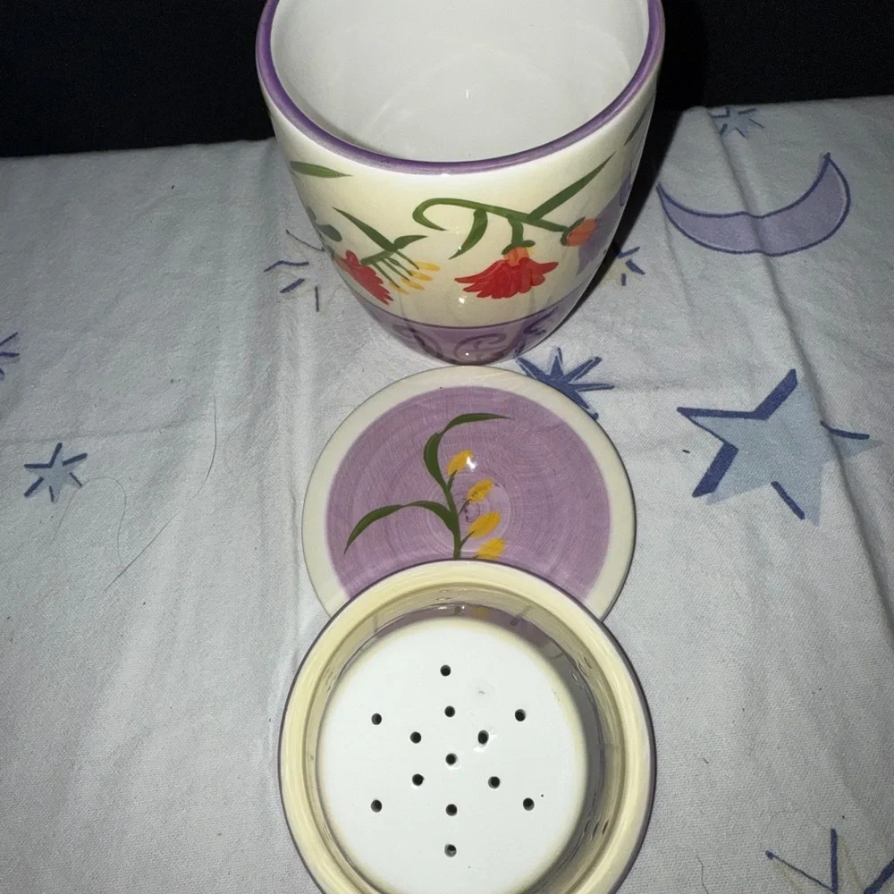 Floral 3 piece Tea Strainer Mug Lid Ceramic Cup Holder Exclusive Barnes Noble